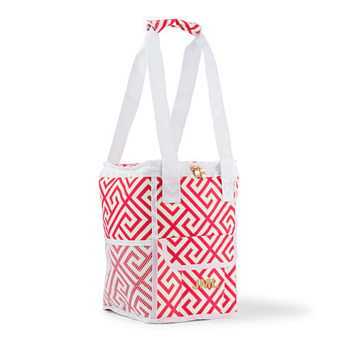 On-The-Go Cooler Bag - Pink & White Greek Key
