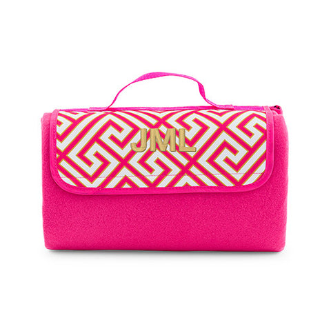 On-The-Go Picnic Mat - Pink & White Greek Key