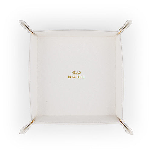 Vegan Leather Jewelry Tray - Hello Gorgeous Emboss Small White
