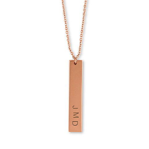 Vertical Rectangle Tag Necklace - Rose Gold