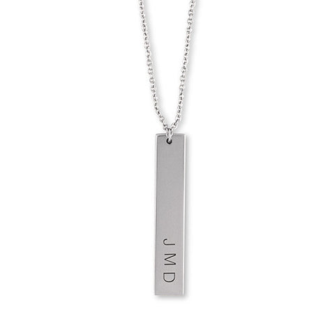 Vertical Rectangle Tag Necklace - Silver Color