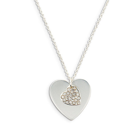 Crystal Double Swing Heart Necklace - Silver