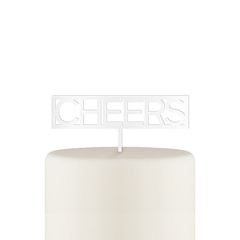Block Cheers Acrylic Cake Topper - White