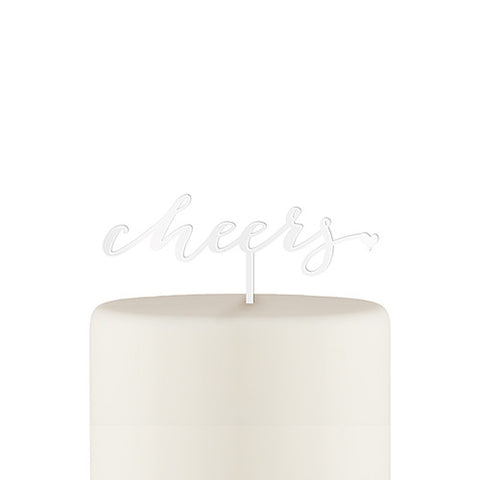 Script Cheers Acrylic Cake Topper - White