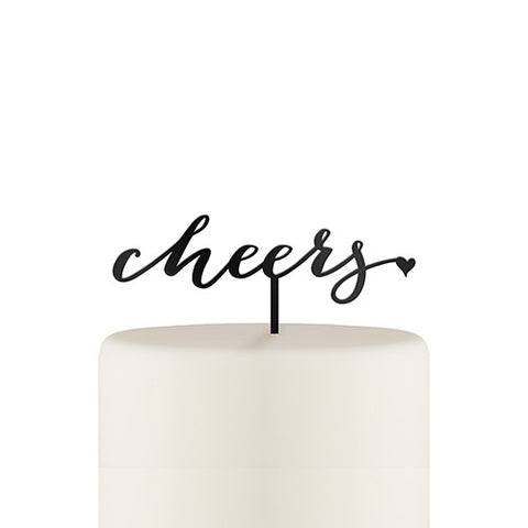 Script Cheers Acrylic Cake Topper - Black