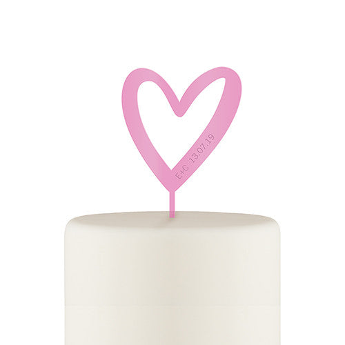 Personalized Mod Heart Acrylic Cake Topper - Dark Pink