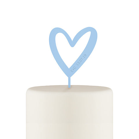 Personalized Mod Heart Acrylic Cake Topper - Pastel Blue