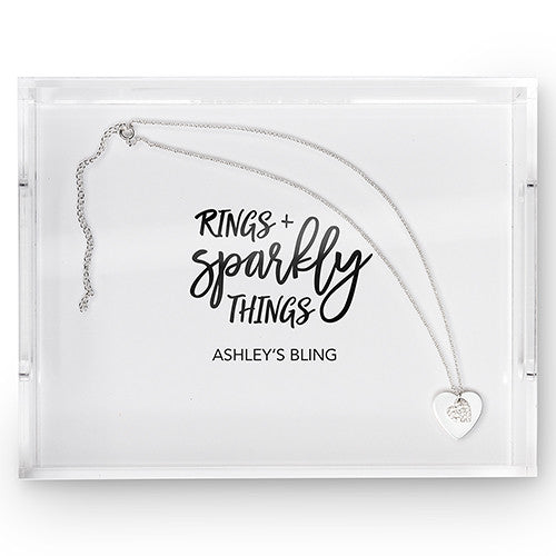 Rectangular Acrylic Tray - Rings + Sparkly Things Printing White
