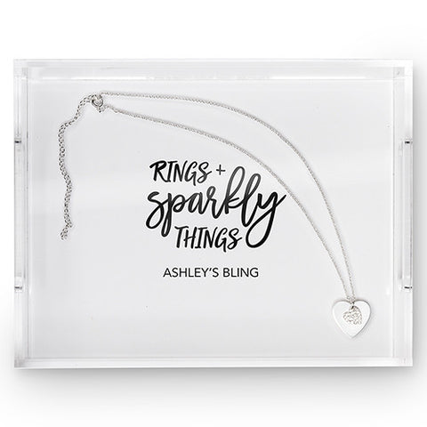 Rectangular Acrylic Tray - Rings + Sparkly Things Printing White
