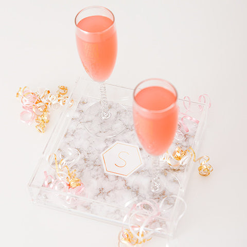 Square Acrylic Tray - Geo Marble Initial Foiled Print