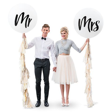 36" Jumbo White Round Wedding Balloon - "Mrs"