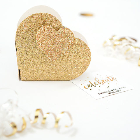 Gold Glitter Heart Favor Box