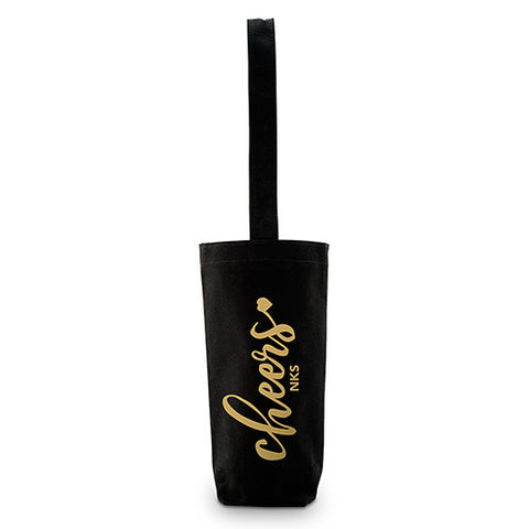 Cheers Personalized Black Canvas Wine Tote Bag