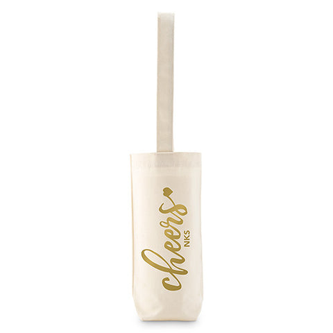 Cheers Personalized Natural Canvas Wine Tote Bag