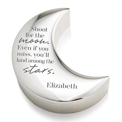 Personalized Silver Half Moon Jewelry Box - Shoot for the Moon Etching