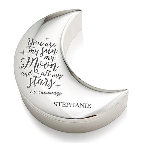 Personalized Silver Half Moon Jewelry Box - My Sun Moon and Stars Etching