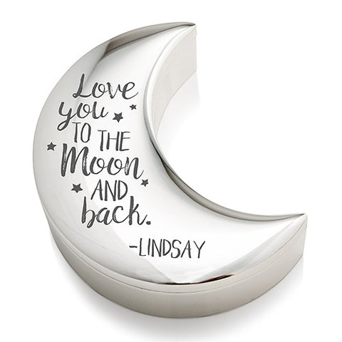 Personalized Silver Half Moon Jewelry Box - Love You to the Moon and Back Etching