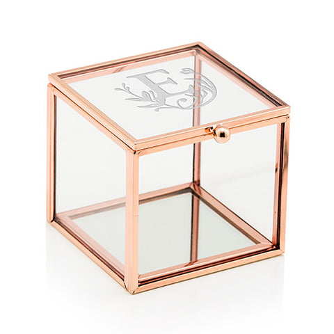 Small Glass Jewelry Box with Rose Gold - Modern Fairy Tale Etching