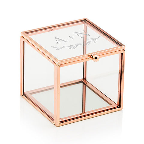 Small Glass Jewelry Box with Rose Gold - Garland Under Etching