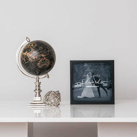 Shadow Box Photo Frame - Script Font Etching White