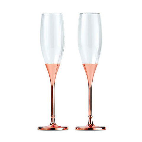 Rose Gold Champagne Glasses with Rhinestone Crystals