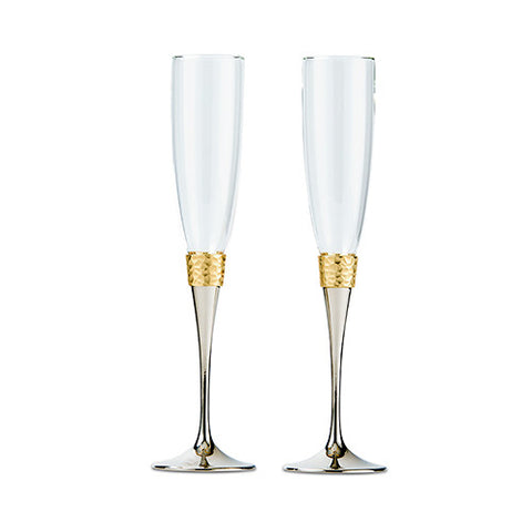 Hammered Gold and Polished Silver Wedding Champagne Glasses
