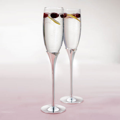 Silver Tulip Stem Wedding Champagne Flutes