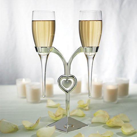Glass Flutes With Silver Stand Wedding Champagne Glasses