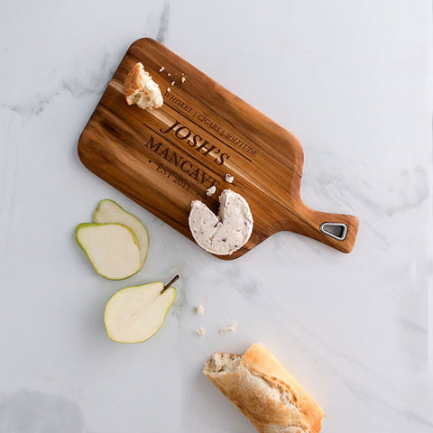 Men's Barware Etched Teak Cutting and Serving Board Gift