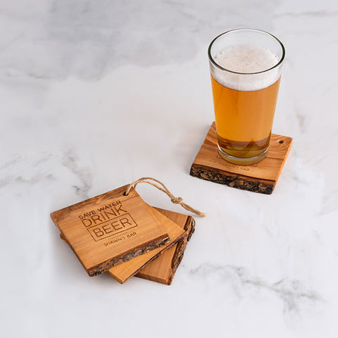 Save Water Drink Beer Rustic Olive Wood Coasters