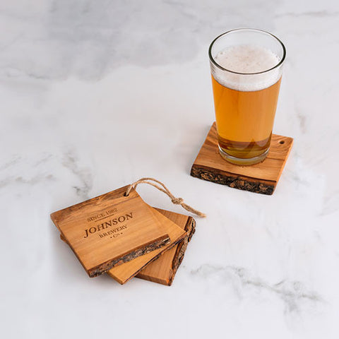Personal Brewery Rustic Olive Wood Coasters