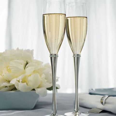 Silver and Rhinestone Personalized Wedding Champagne Glasses