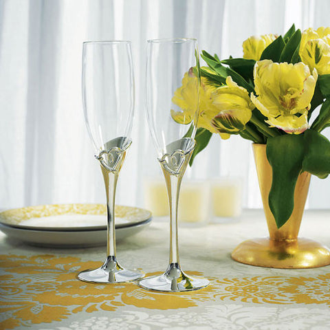 Silver Loop Heart Wedding Champagne Glasses