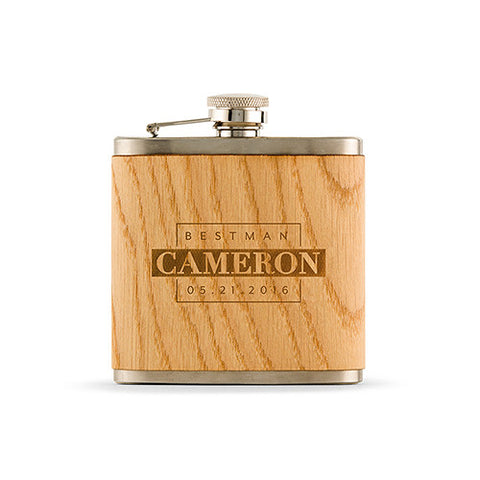 Personalized Best Man Oak Wrapped Hip Flask