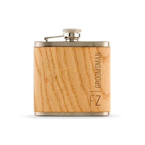 Personalized Wood Flask for Groomsman - Vertical Text