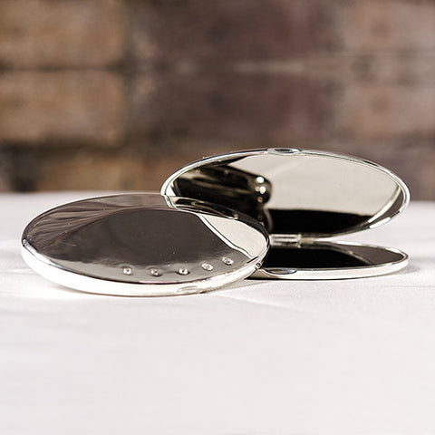 Silver Plated Oval Compact Mirror with Crystals