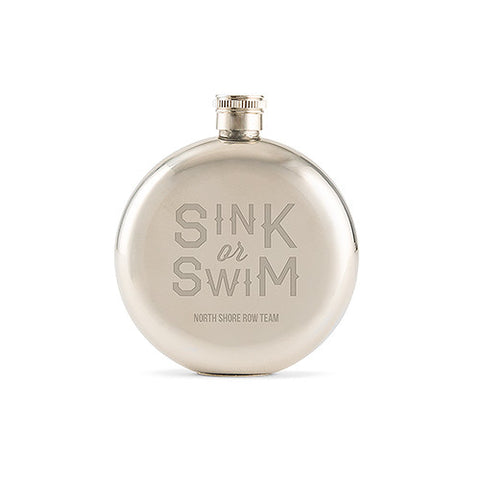 Sink or Swim Engraved Round Silver Hip Flask for Men