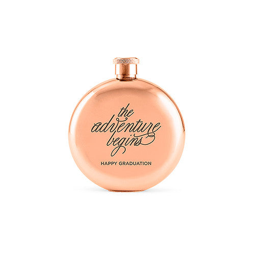 The Adventure Begins Round Rose Gold 3oz Hip Flask