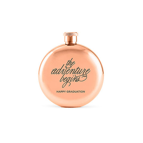 The Adventure Begins Round Rose Gold 3oz Hip Flask