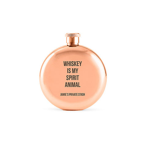 Polished Rose Gold Hip Flask - Spirit Animal Etching