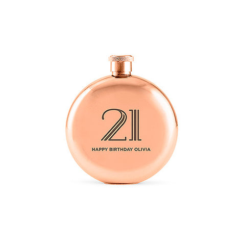 Polished Rose Gold Hip Flask - Vintage Glam Etching