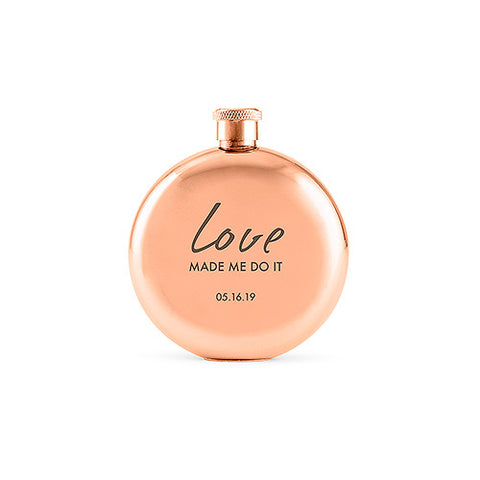 Polished Rose Gold Hip Flask - Love Made Me Do It Etching