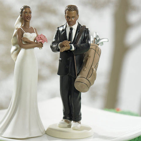 Golfing Groom Wedding Cake Topper Caucasian Groom