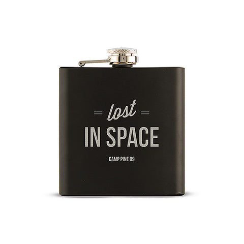 Lost in Space Etched Black Hip Flask