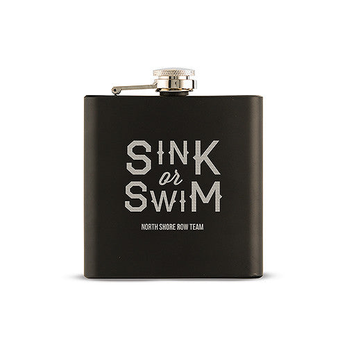 Sink or Swim Etched Black Hip Flask