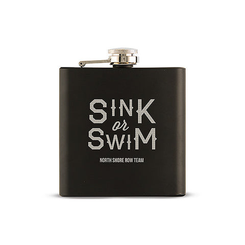 Sink or Swim Etched Black Hip Flask