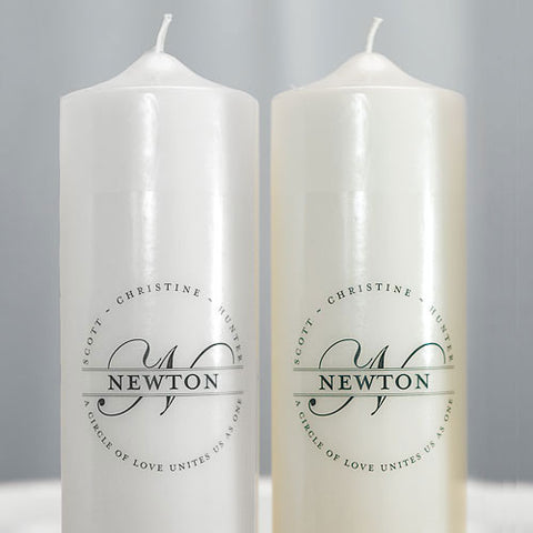 Family Circle Monogram Personalized Unity Candle White