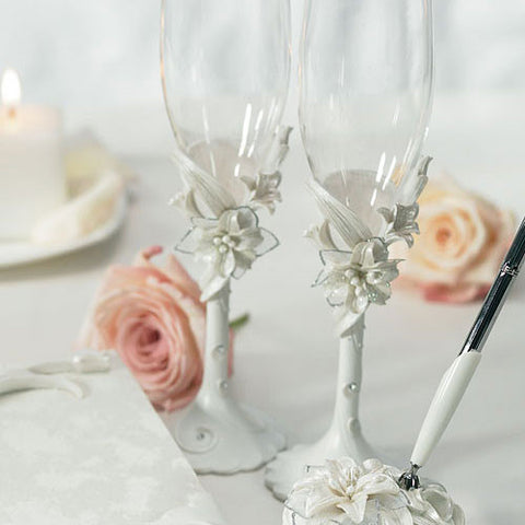 White Tiger Lilies Wedding Champagne Glasses
