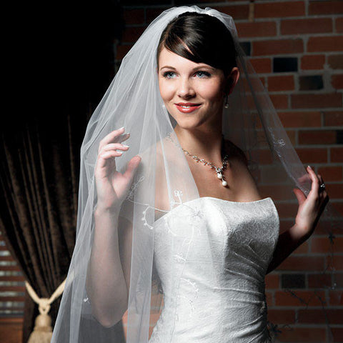 Floral Embroidered Border & Cut Edge Veil