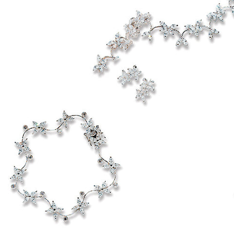 Cubic Zirconia Clusters in Silver Jewelry Necklace